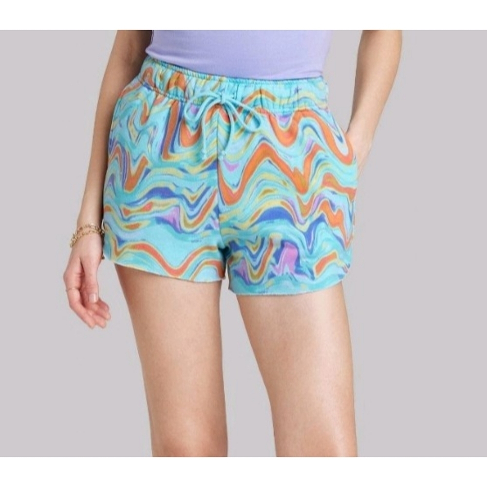 Wild Fable High rise Dolphin hem shorts Aqua Blue Swirl Size XS